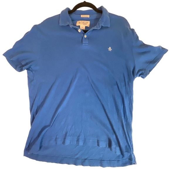 Original Penguin Other - Lot of 2 Penguin Men Sz L Linen Cotton Blend Polo Shirts Blue Embroidered Logo